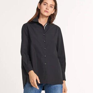 Ansea The Poplin Long Button Down Shirt in Black Size Small $150